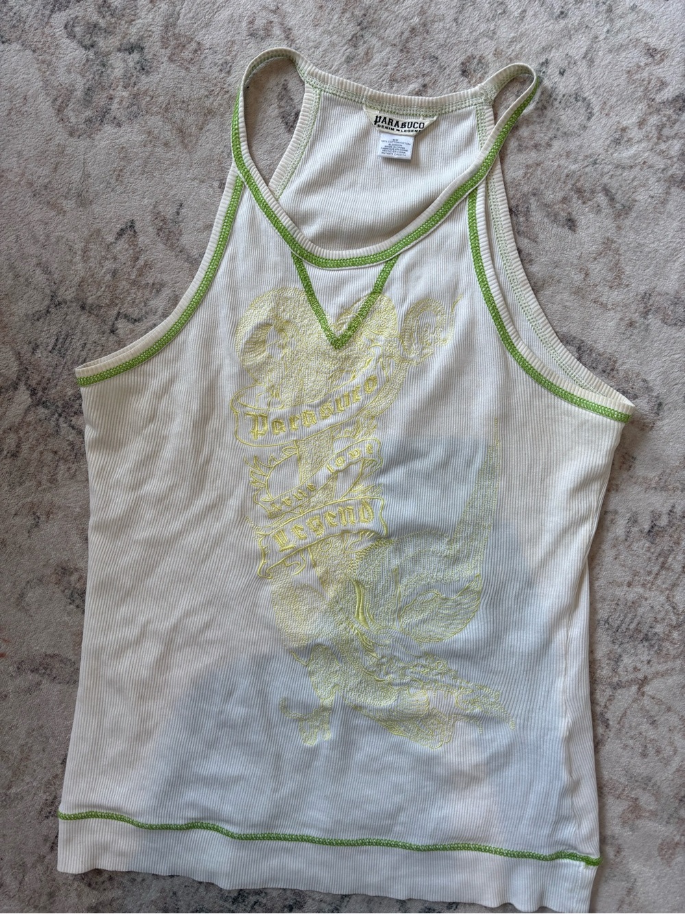 Parasuco 100% Cotton White & Lime Ribbed Halter Tank Top - Picture 4 of 5
